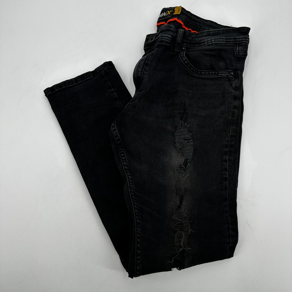 Raw X Mens Skinny Jeans 36x32 Black Distressed Ripped Denim Stretch Grunge Punk
